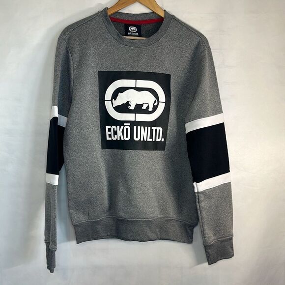 Ecko Unltd Mens Gray Black Sweatshirt size small S Crewneck - Picture 1 of 7